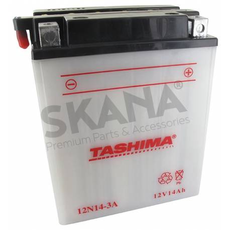 Batterie plomb de marque TASHIMA 12V - 14A - L: 134, l: 89, H:166mm, + à droite pour autoportée, motos, motoneige