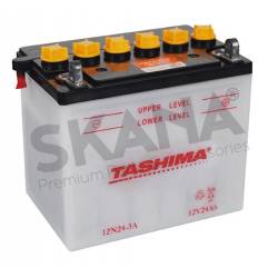 Batterie plomb TASHIMA 12V, 24A . L: 184, l: 124, H:175mm, + à droite pour tondeuse autoportée, motos.(livrée avec acide séparé)